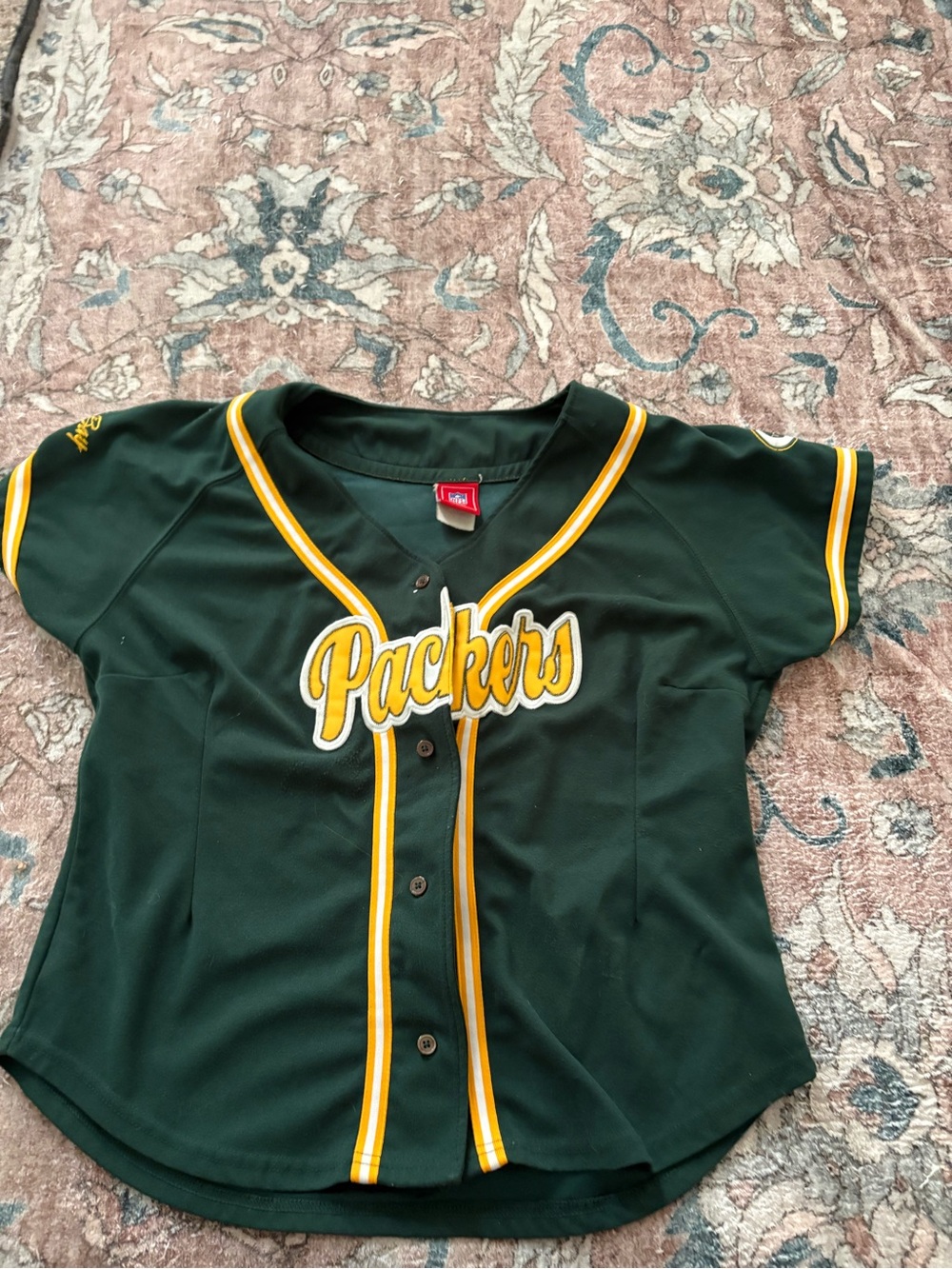 NFL For Her Small Green Bay Packers Football Jersey Shirt Baseball Style